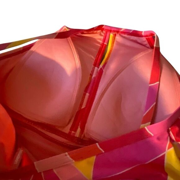 Lands End Pink Geometric Patterned One Piece Swimsuit Bathing Suit Women’s 10 - Picture 4 of 7